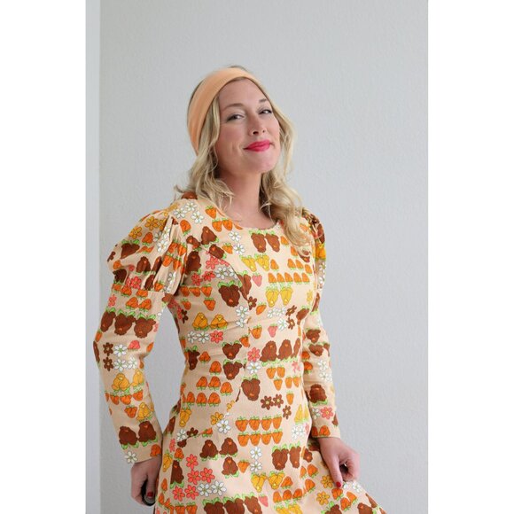 1960s Vintage Autumn Rose Mini Dress & Scarf Set ~ Women's Medium to Large MD LG - Picture 7 of 10